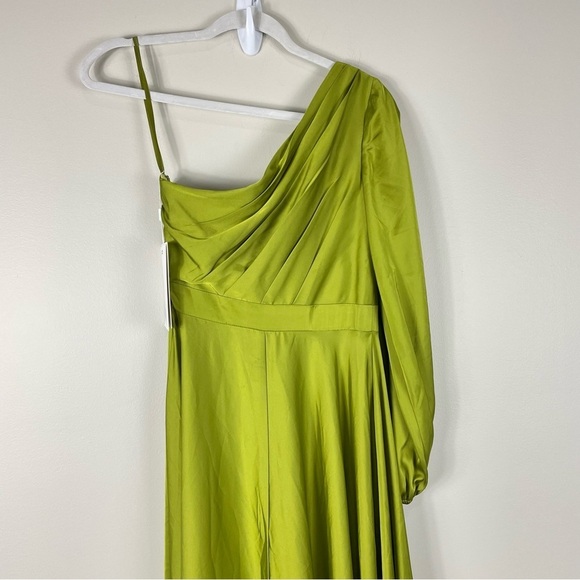 Mac Duggal Long Sleeve One Shoulder Satin High Low A-line Gown Womens 2 Green - Picture 8 of 14